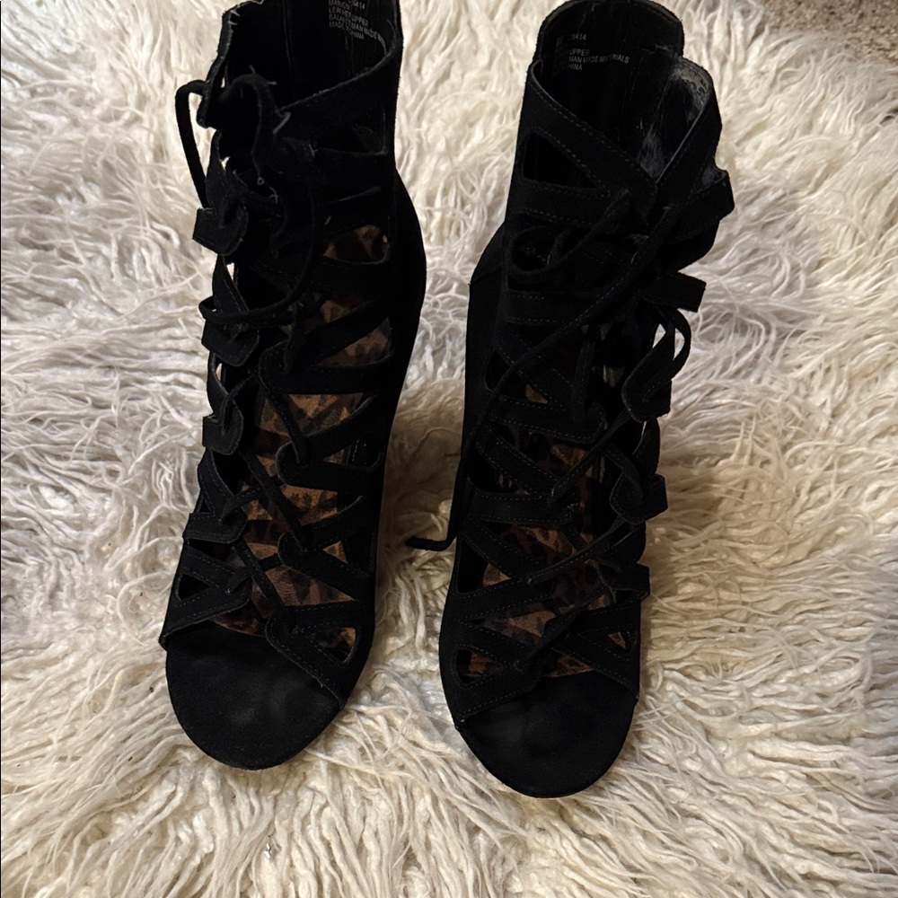 MIA Black Lace-Up Wedge Sandals